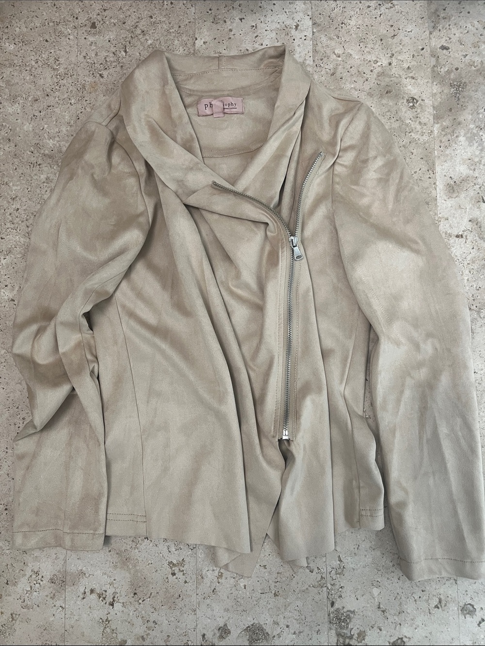 Philosophy Taupe Suede Asymmetrical Zip Jacket